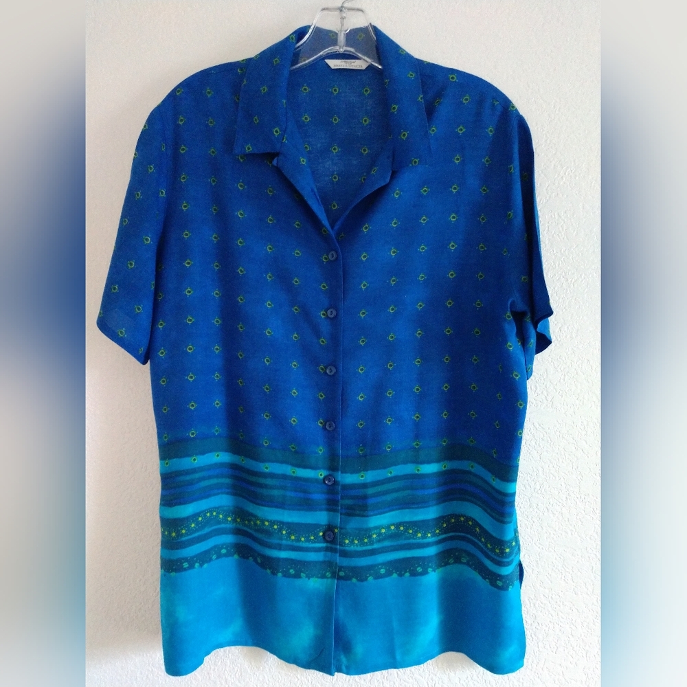 Women's Short Sleeve Shirt Blue St. Michael Marks & Spencer Size Medium (UK 12)